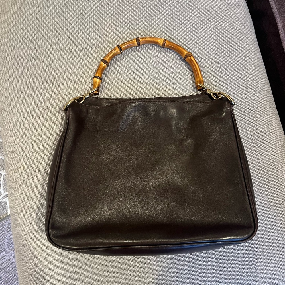 Authentic vintage GUCCI bamboo brown leather bag. GREAT CONDITION!